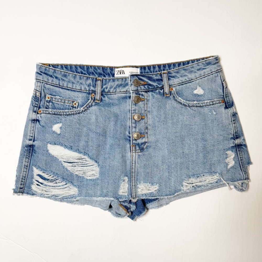 Zara‎ Distressed Button Up Denim Skort Size 6
